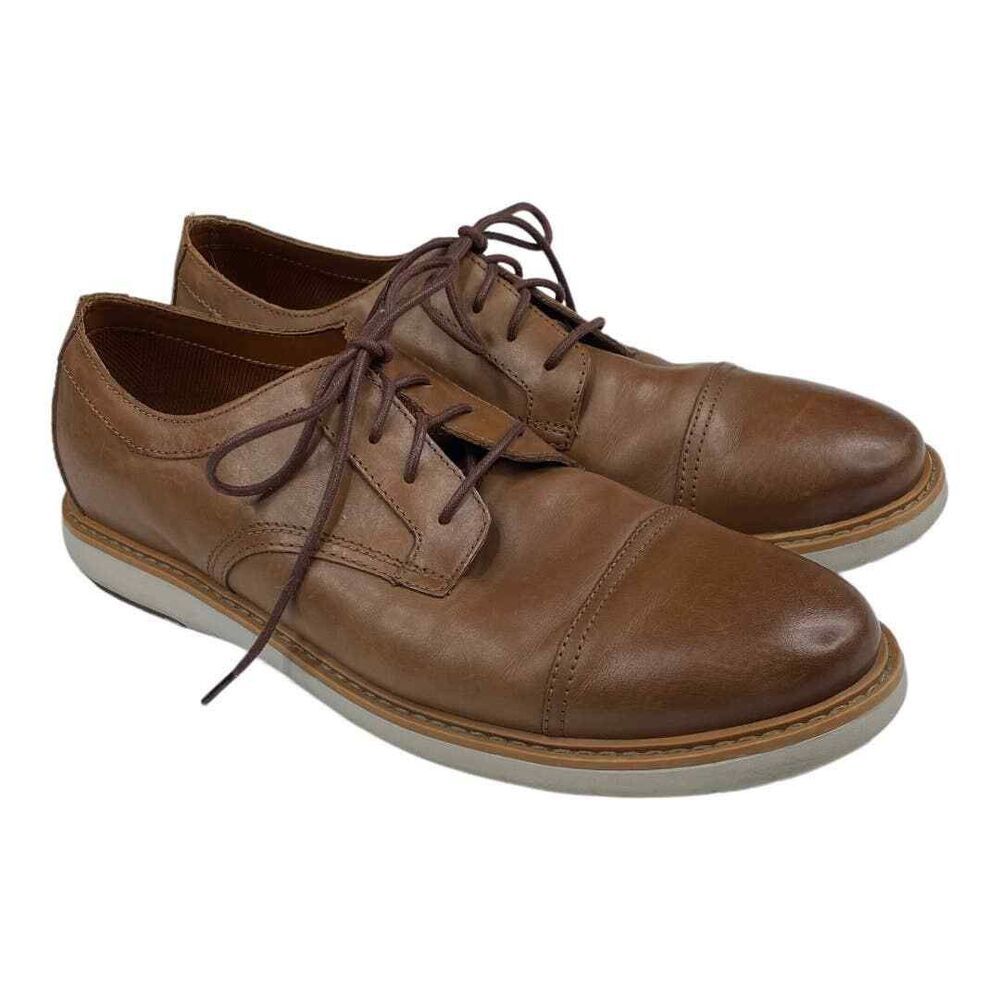 Clarks Men's Draper Cap Oxford Tan Leather casual office Comfort Shoe size 10.5